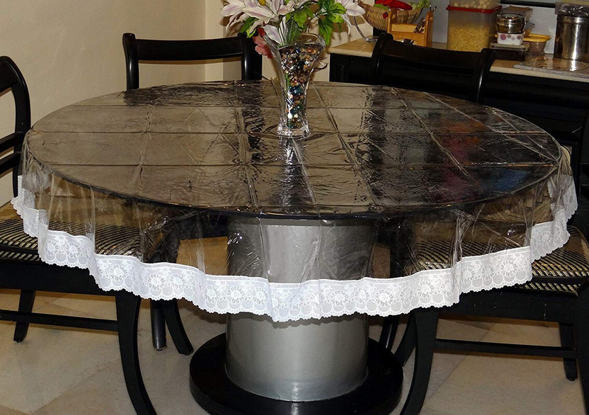 super fab PVC 6 Seater Solid Table Cover(transparent)