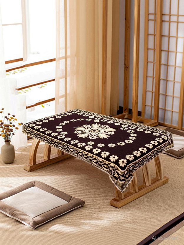 Sparklings Velvet 4 Seater Printed Table Cover(Brown)