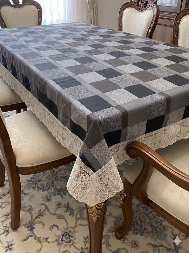 lime retail PVC 6 Seater Floral Table Cover(grey blue, Multicolor)