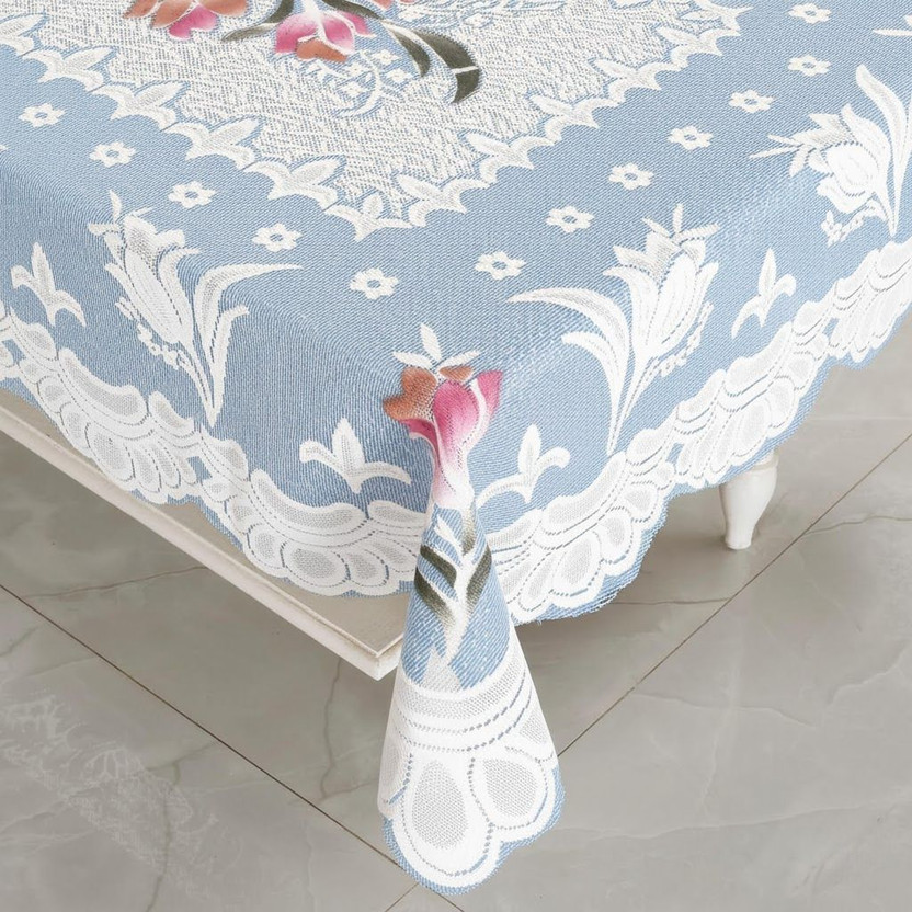 Ryka Cotton 4 Seater Floral Table Cover(Blue)