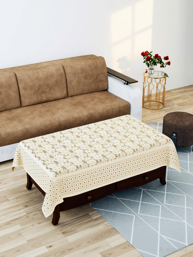 EASTTARDOMM Cotton 4 Seater Printed Table Cover(Cream, Net Cloth)