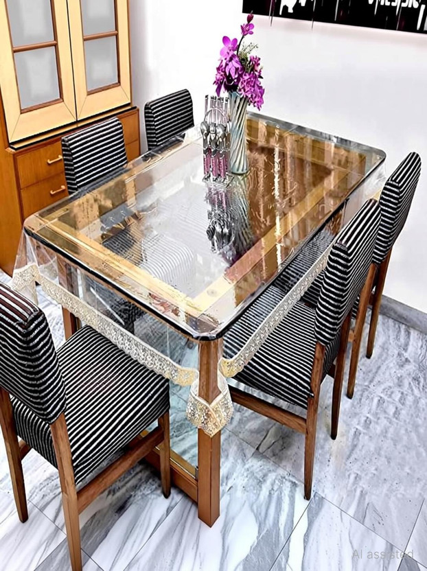 kinderjoy PVC 6 Seater Plaid Table Cover(Transparent)