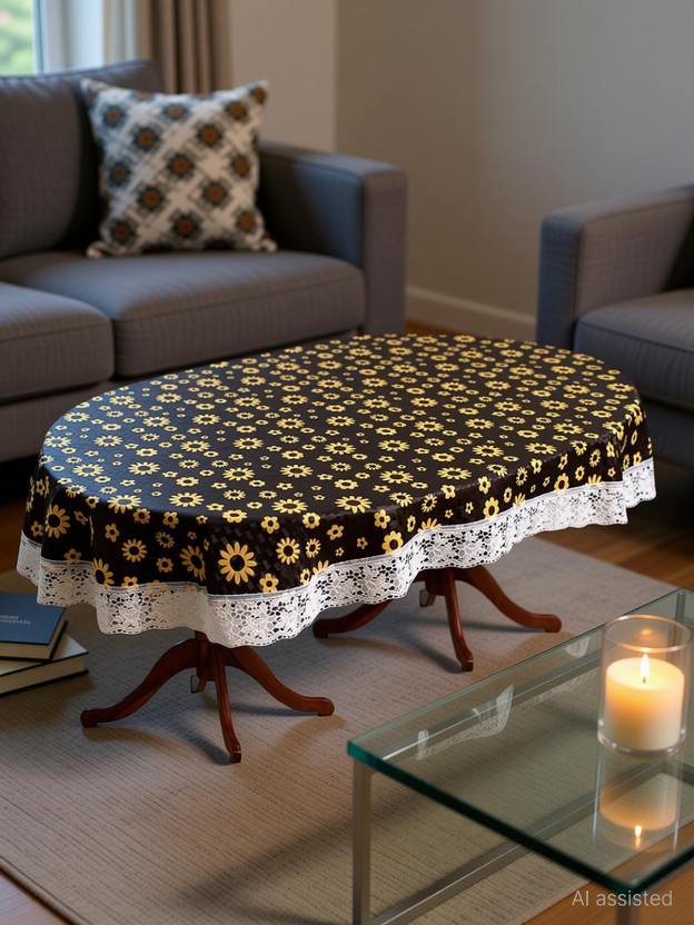 MANUFACTORY PVC 4 Seater Floral Table Cover(Brown)