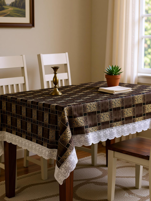 CASA FURNISHING Polyester 6 Seater Floral Table Cover(Brown)