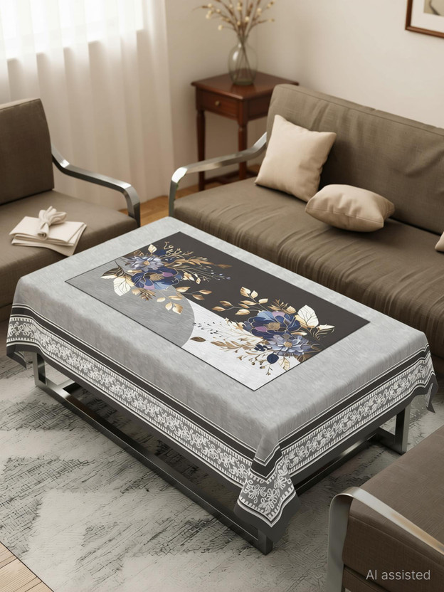 CASA FURNISHING Polyester 4 Seater Floral Table Cover(Black)