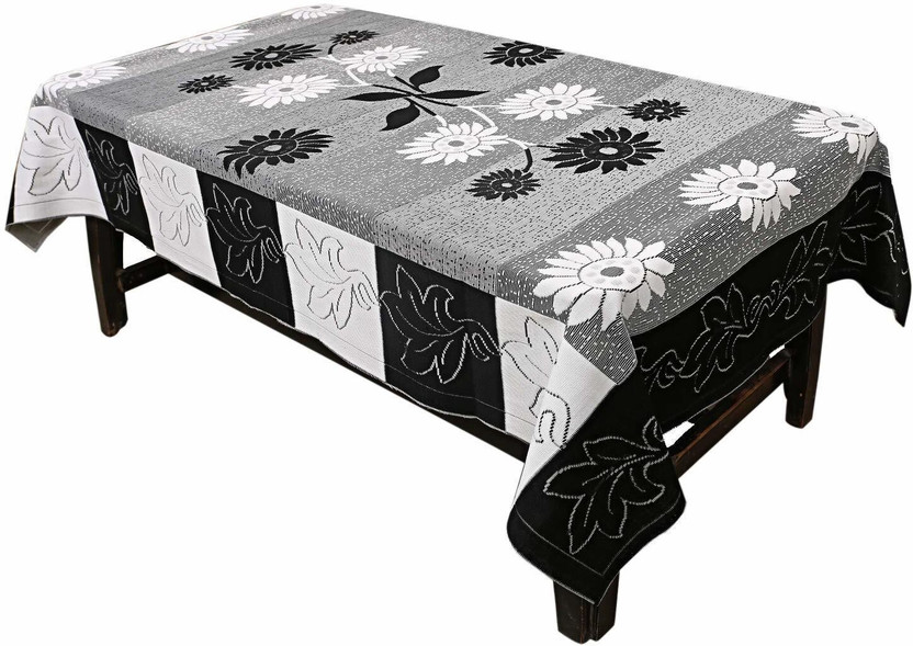 Fratco Cotton 4 Seater Self Design Table Cover(Black and white)