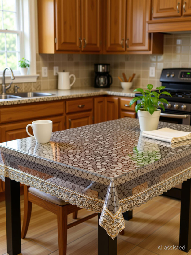 Lariox Plastic, PVC 4 Seater Printed Table Cover(Golden)