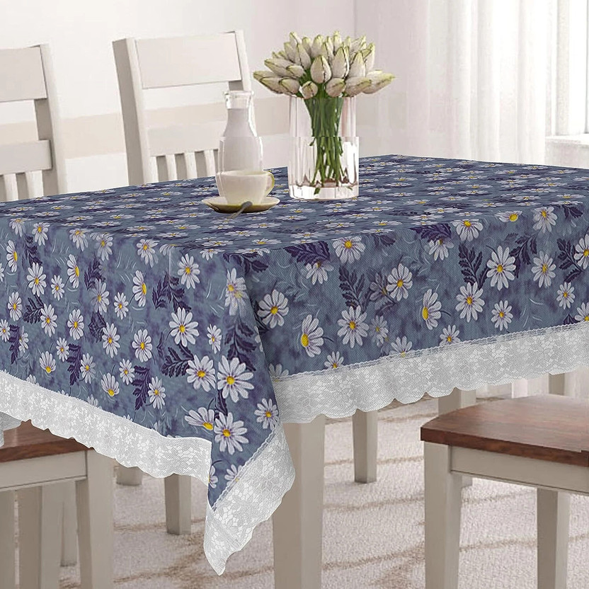 CASA FURNISHING Polyester 6 Seater Floral Table Cover(Blue)