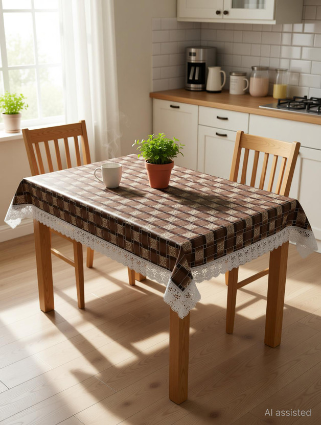 Dasvilla PVC 4 Seater Checkered Table Cover(Brown)