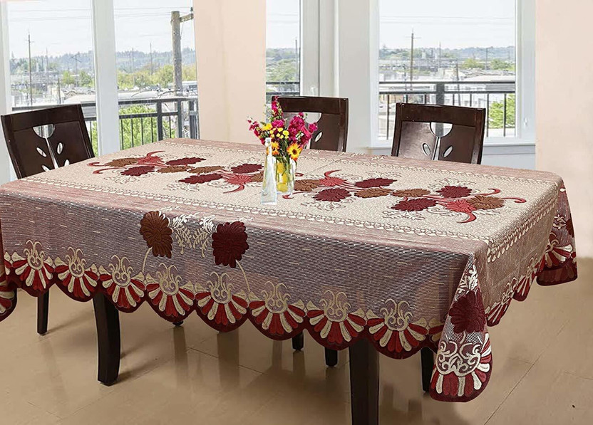 pk craft Cotton 8 Seater Floral Table Cover(Maroon)