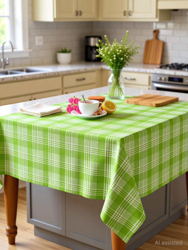 AIRWILL Cotton 4 Seater Checkered Table Cover(Green)
