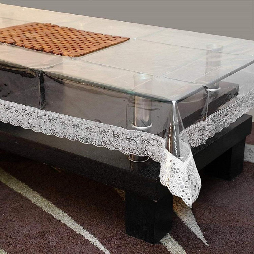 Crosmo PVC 4 Seater Solid Table Cover(Transparent, White)