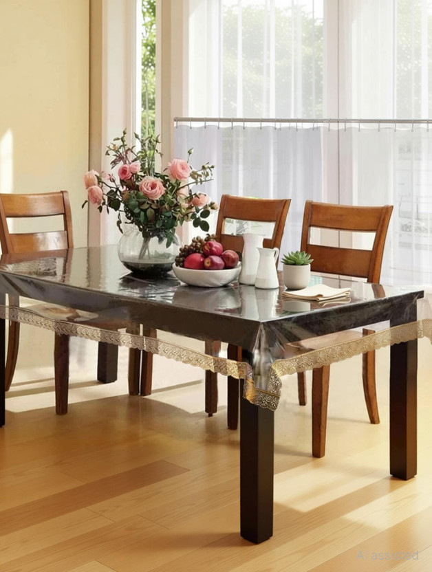 Dasvilla PVC 6 Seater Abstract Table Cover(Transparent)