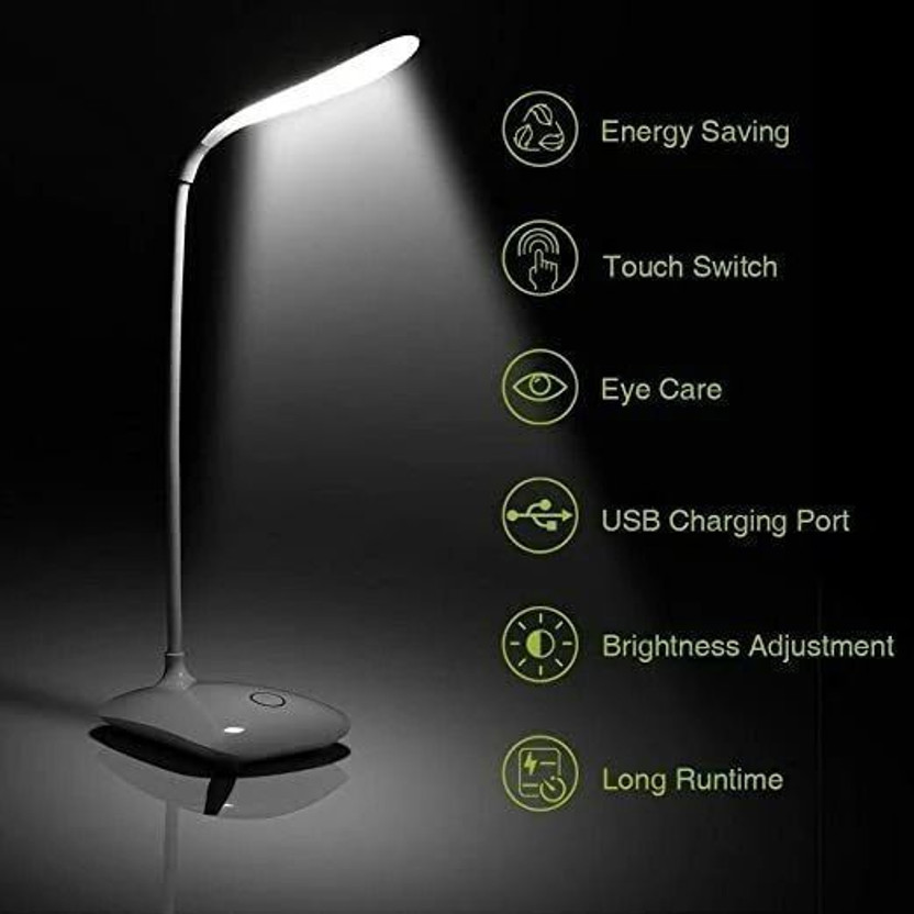 Krikav Battery Operated Table Lamp for Study Led Light, Light Touch Control_L35 Table Lamp(32 cm, White)