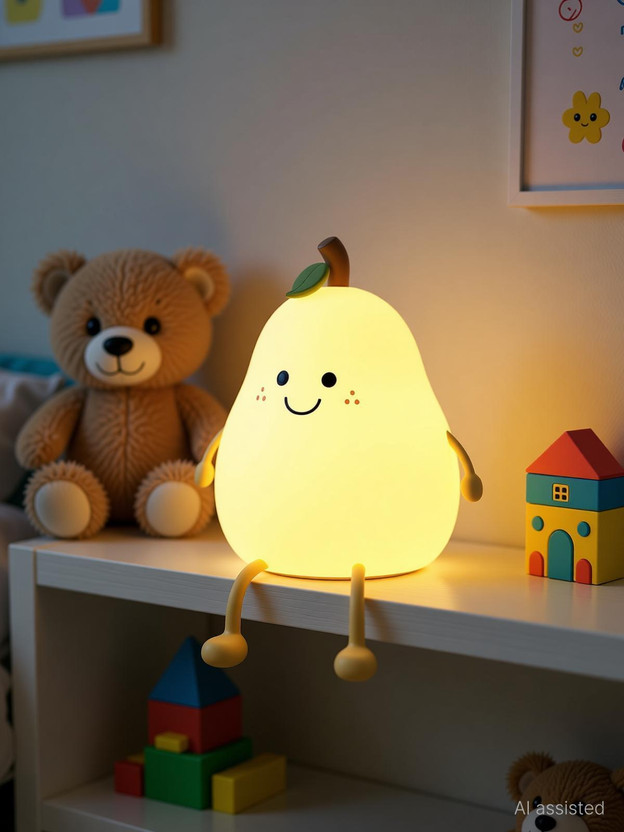 CRENTILA Silicone Pear Rechargeable Led Table Lamp/Night Light for Baby Kids Night Lamp(15 cm, White)