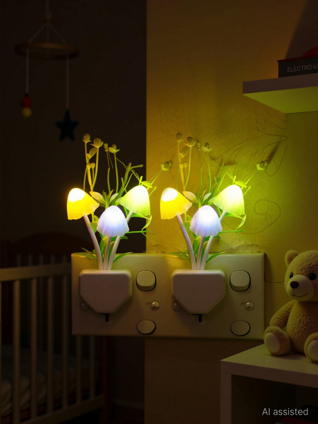 ELECTRO HUB Mushroom & Flower Color Changing Light Sensor LED Decorative pack of 2 Night Lamp Night Lamp(14.5 cm, Multicolor)