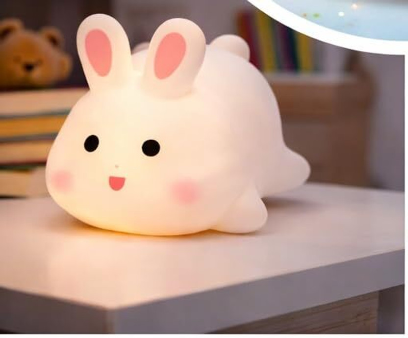 KAVIKJ Mini Rabbit Night Light – Yellow LED Decorative Lamp for Kids, Girls, Boys Night Lamp(7.5 cm, White, Yellow)