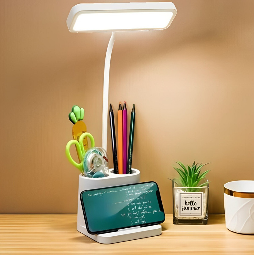 FIRSTLIKE 360 Degree Flexible Neck, Touch Switch Rechargeable Desk Eye Protection Table Lamp(36 cm, White)