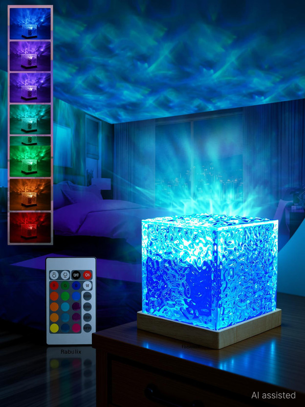 Refulgix Projector Lights Ocean Wave, Romantic Warm Ocean Wave Water Night Table Lamp(20 cm, Multicolor)