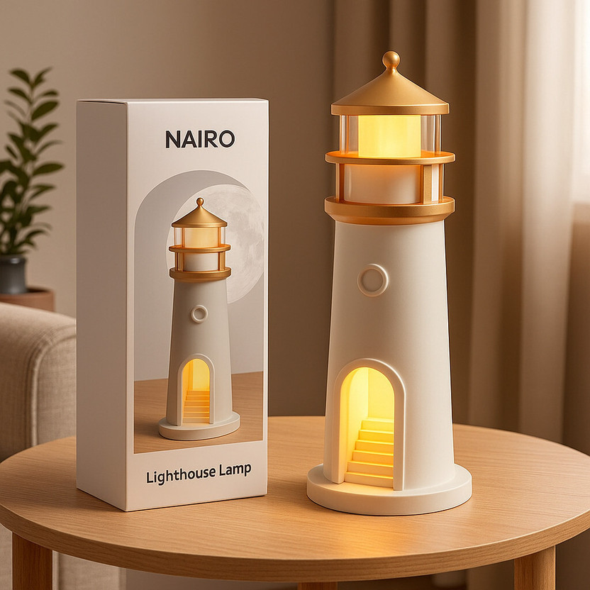 NAIRO Lighthouse Moon Projection Lamp | LED Night Light for Kids, Home Decor & Gifting Night Lamp(20 cm, White)
