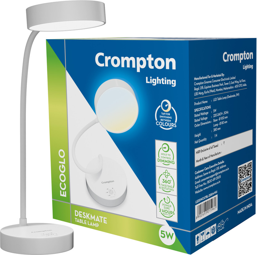 Crompton Deskmate Table Lamp(11.3 cm, White)
