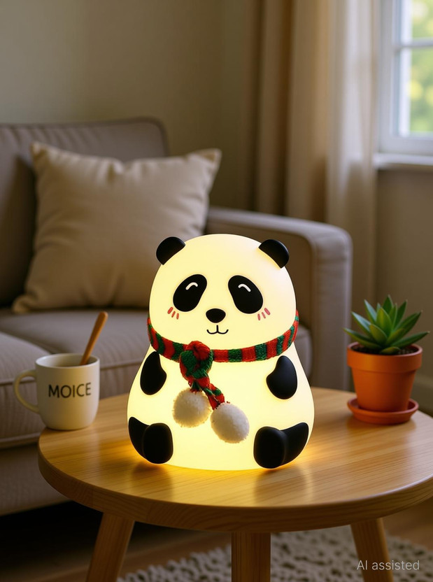 Mira Farmcraft Adorable 7-Color LED Changing Lamp Silicone Cute Panda Rechargeable Night Light Table Lamp(14 cm, Multicolor)