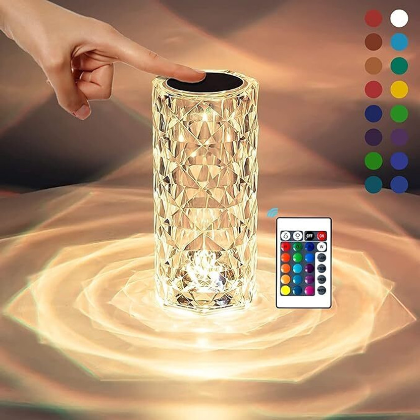 Worldwise 16 Color Changing Crystal USB Rechargeable Touch Night Lamp with Remote Control Table Lamp(21 cm, Multicolor)
