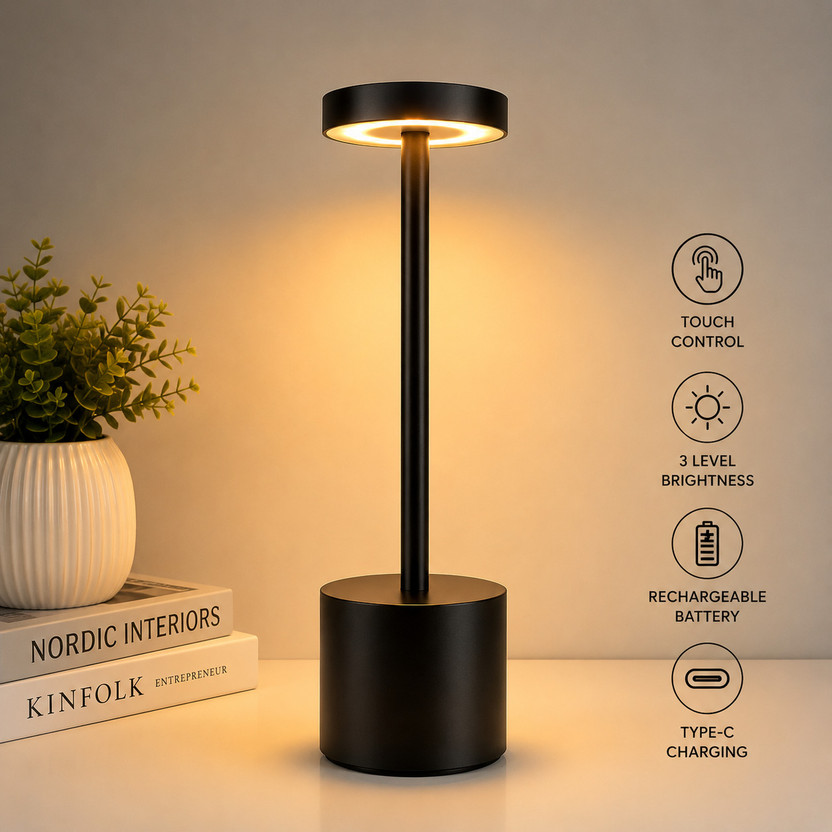 PandoraBox PandoraBox Rechargeable LED Table Lamp Touch Control 3 Brightness USB-C Desk Light Table Lamp(34 cm, Black) - Flipkart Deal
