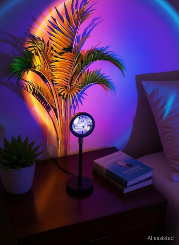 AKMOR 16 Color RGB Sunset Projection Lamp,Remote Control LED Mood Ligh Night Lamp(20 cm, Multicolor)