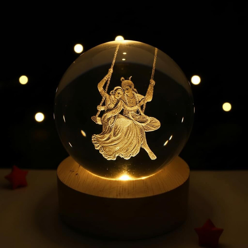 VHRENTERPRICE 3D Radha krishna Crystal Ball Light Night Lamp(5 cm, clear)