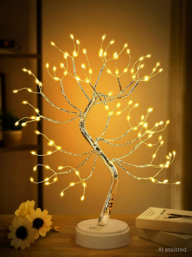 Refulgix Refulgix Bonsai Desk Tree LED Battery Powered or USB Adapter Table Top Decoration Table Lamp(40 cm, Yellow) - Flipkart Deal