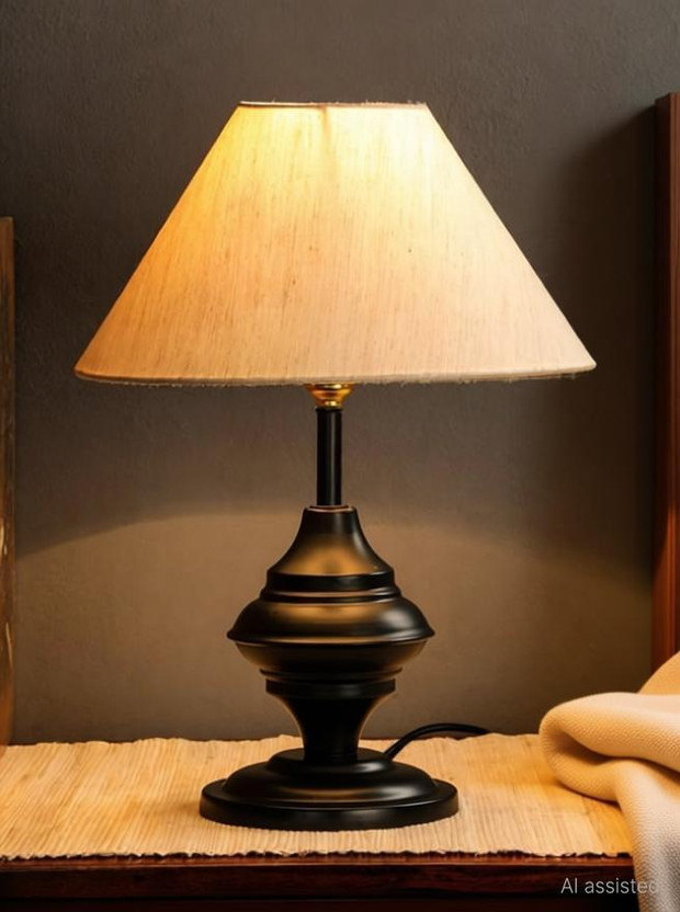 foziq 10" Beige Cotton Table Lamp(34 cm, Beige)