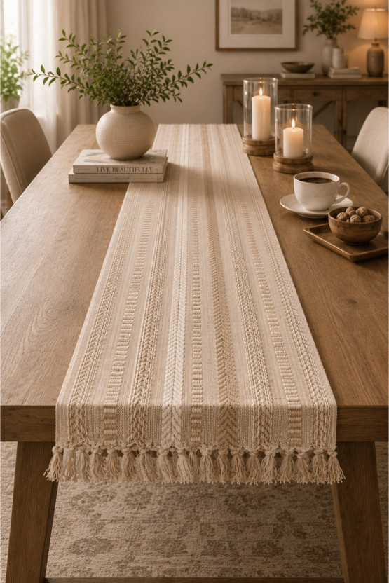 TARANTARAN Beige 183 cm Table Runner(Cotton)