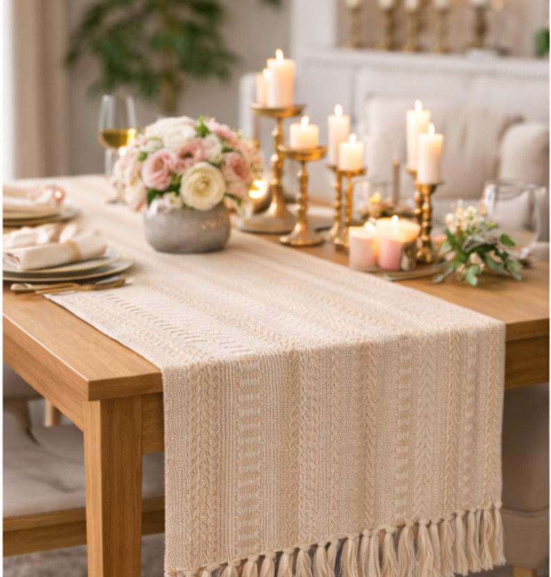 TARANTARAN Beige 183 cm Table Runner(Cotton)