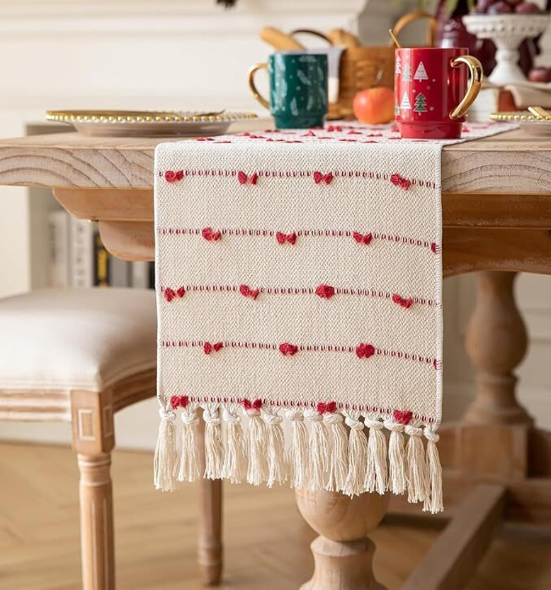 PITLOUM CRAFT White, Red 183 cm Table Runner(Cotton)