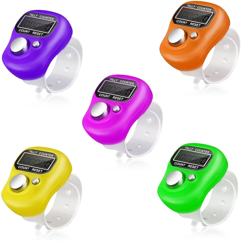DEGNO Digital counter name jaap counting machine finger ring chanting counter name jap Digital Tally Counter(Multicolor Pack of 5)