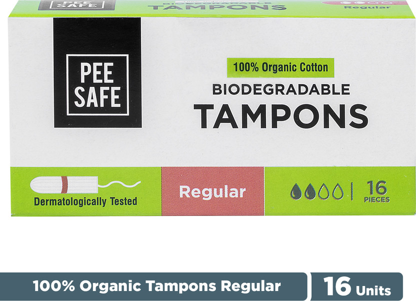 Pee Safe 100% Organic Tampons Light Flow - Regular Tampons(Pack of 16)