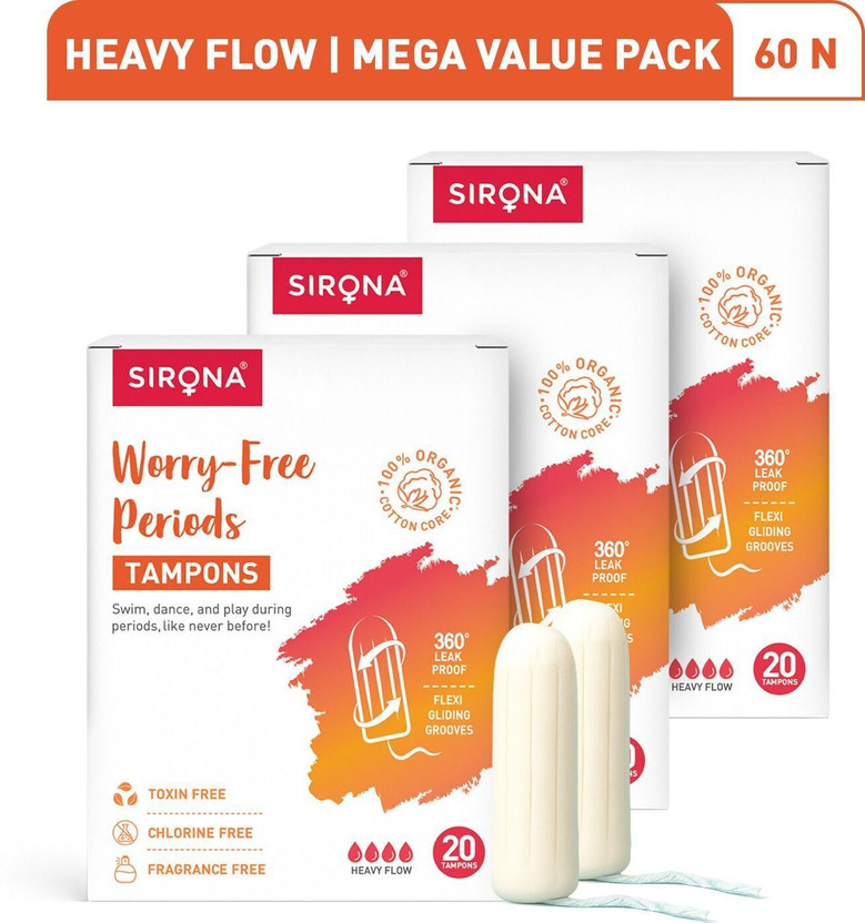 SIRONA Periods Made Easy Non Applicator Tampons for Heavy Flow Tampons Tampons(Pack of 60)