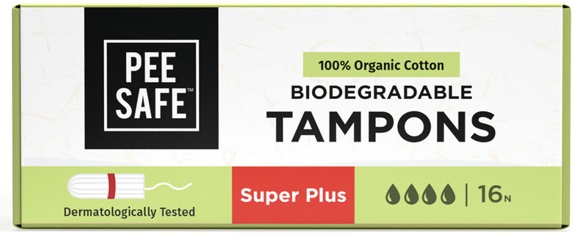 Pee Safe 100% Organic Cotton Tampon, Super Plus Tampons(Pack of 16)