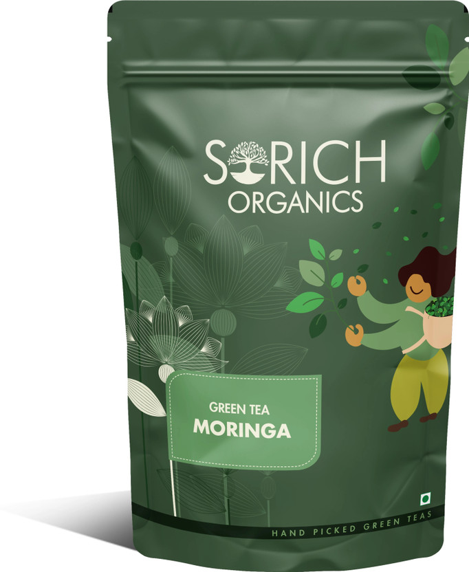 Sorich Organics Moringa Green Tea Loose Leaves Immunity Booster High Antioxidants Improves Mint Green Tea Pouch(100 g)