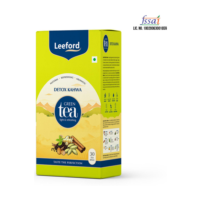 Leeford Detox Kahwa Green Tea|Spiced Herbal Blend for Digestion & Cleanse|30 Tea Bags Infusion Tea Bags Box(30 Bags)