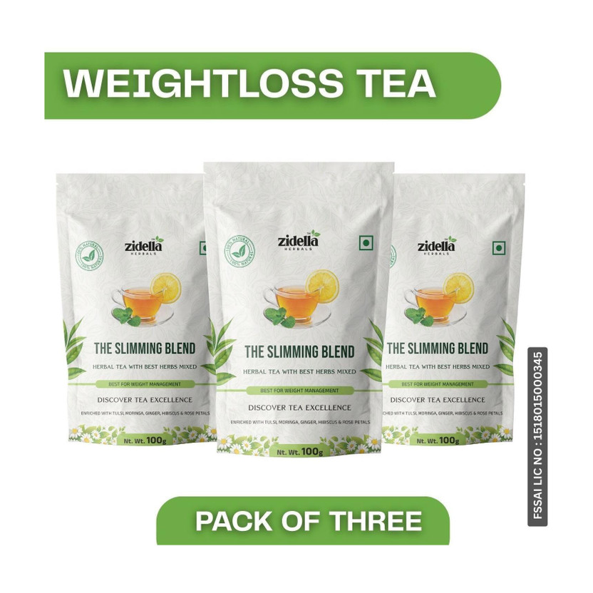 Zidella Herbals Weight loss Green tea-Helps With Weight Loss, Skin Glow, Hair Care, Brain Health Peppermint Green Tea Pouch(3 x 100 g)