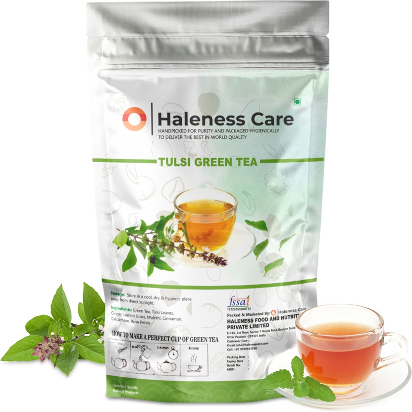 Haleness Care Tulsi Green Tea, Metabolism & Antioxidant Support, Supports Immunity, 60 Cups Tulsi, Lemon Grass Green Tea Pouch(60 g)