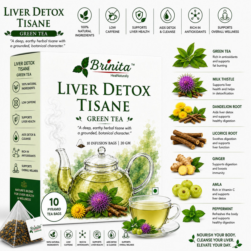 Brinita Brinita Liver Detox Herbal Green Tea| Help Liver Care-Digestion-Immunity-Detox Wellness Amla, Ginger, Liquorice, Peppermint Green Tea Bags Box(10 Sachets) - Flipkart Deal
