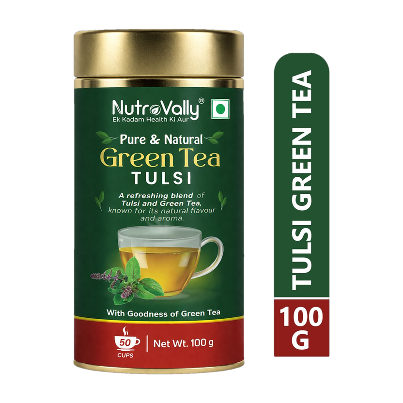 NutroVally Green Tea with Tulsi for weight loss Loaded with Anti-Oxidants & 100% Natural Tulsi Green Tea Tin(100 g)