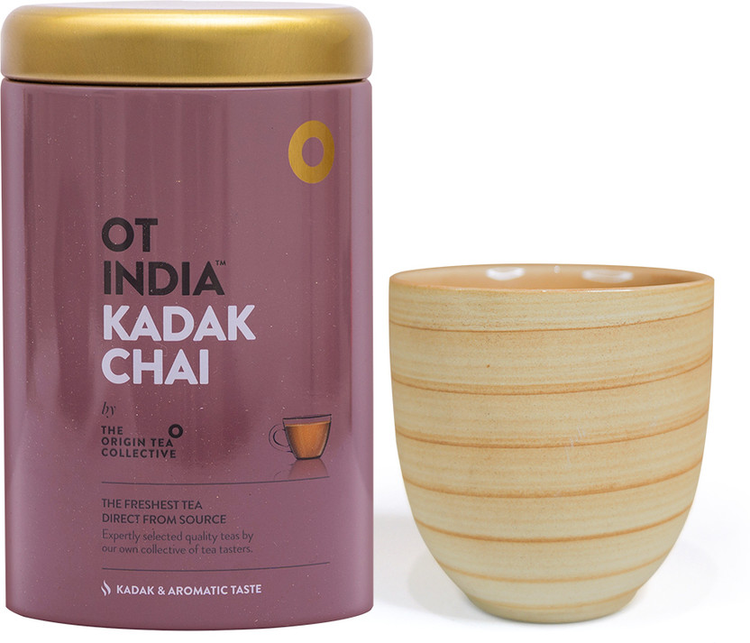 OT INDIA Kadak Chai Tin & Kulhad Ceramic Cup - Kadak & Aromatic Flavour | Strong Chai Tea Tin(170 g)