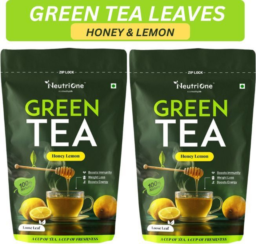 NeutriOne Honey & Lemon Green Tea Loose Leaf for Weight Loss | 100% Natural & Refreshing Lemon, Honey Green Tea Pouch(2 x 50 g)