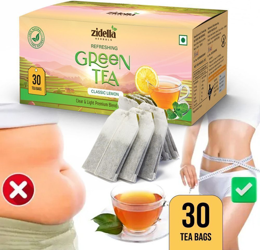 Zidella Herbals Weight Loss Green Tea | Immunity Booster, Riched In Vitamin C|Detox Slimming Tea Lemon Green Tea Bags Box(30 Bags)