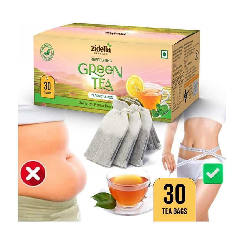 Zidella Herbals Weight Loss Green Tea | Immunity Booster, Riched In Vitamin C|Detox Slimming Tea Lemon Green Tea Bags Box(30 Bags)