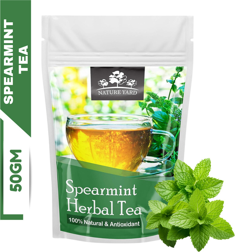 NATURE YARD Spearmint Herbal Tea Leaves - 50 gm - 100% Natural and antioxidant, Best for PCOD/PCOS, unwanted facial hair, Acne, Hormonal imbalance, Weight loss Herbal Tea Pouch(50 g)